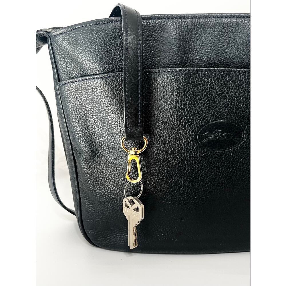 Longchamp Le Foulonne Black Pebbled Leather Vintage Crossbody Bag Y2K France - Picture 7 of 9